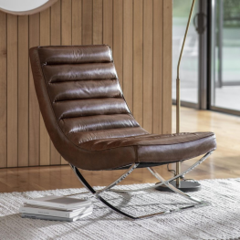 Gal Cassino Lounger Brown Leather 
