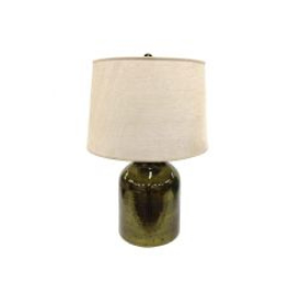 Libra Olive green bottle table lamp with natural linen shade e27 60w 1