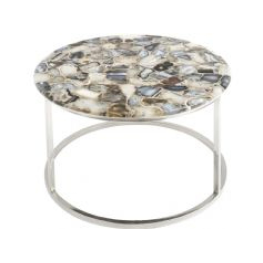 Libra agate round coffee table on nickel frame