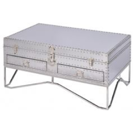 Libra duke polished silver steel two drawer trunk top coffee table